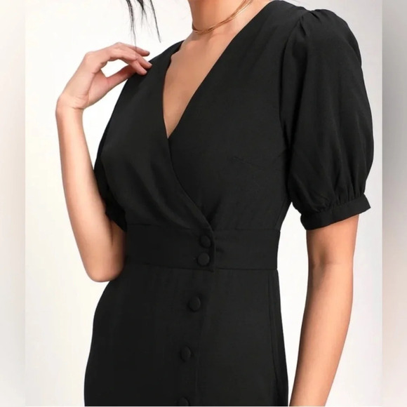 Lulu's Women’s Black Button-Up Short Sleeve Midi Cascading Ruffles Dress Size XS - Picture 6 of 15